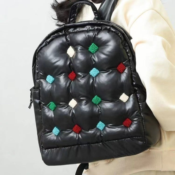 Daunenrucksack für Herren und Damen, bunt, gesteppt, für Reisen im Freien