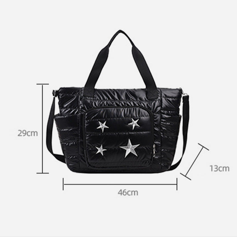Daunen-Tragetasche für Damen, Winter, breite Riemen, Handtasche, Umhängetasche