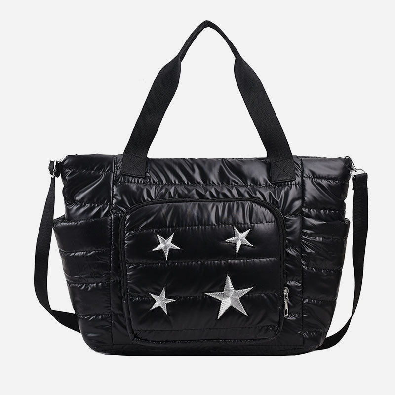 Daunen-Tragetasche für Damen, Winter, breite Riemen, Handtasche, Umhängetasche