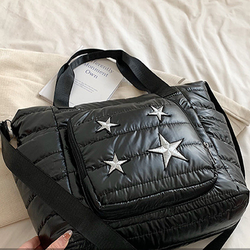 Daunen-Tragetasche für Damen, Winter, breite Riemen, Handtasche, Umhängetasche