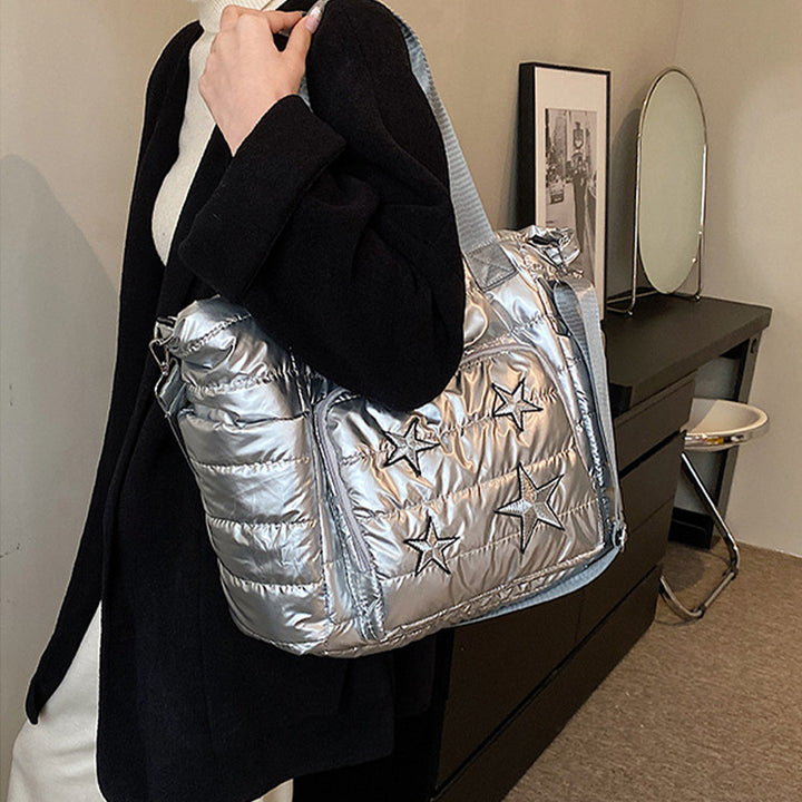 Daunen-Tragetasche für Damen, Winter, breite Riemen, Handtasche, Umhängetasche