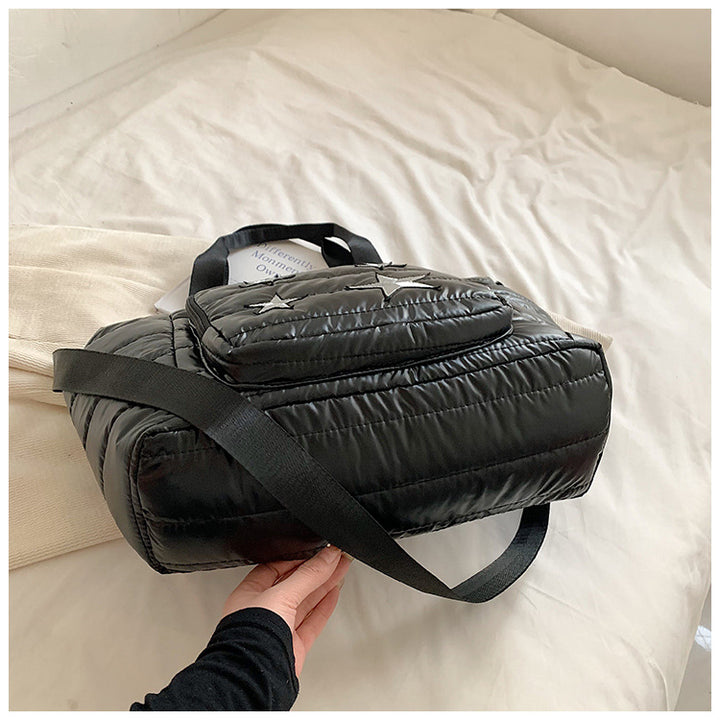 Daunen-Tragetasche für Damen, Winter, breite Riemen, Handtasche, Umhängetasche