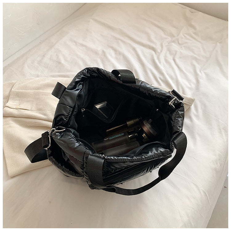 Daunen-Tragetasche für Damen, Winter, breite Riemen, Handtasche, Umhängetasche