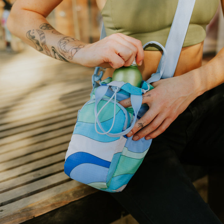 Tragbare Wasserflaschentasche aus Nylon mit Kordelzug, Umhängetasche, Handtasche