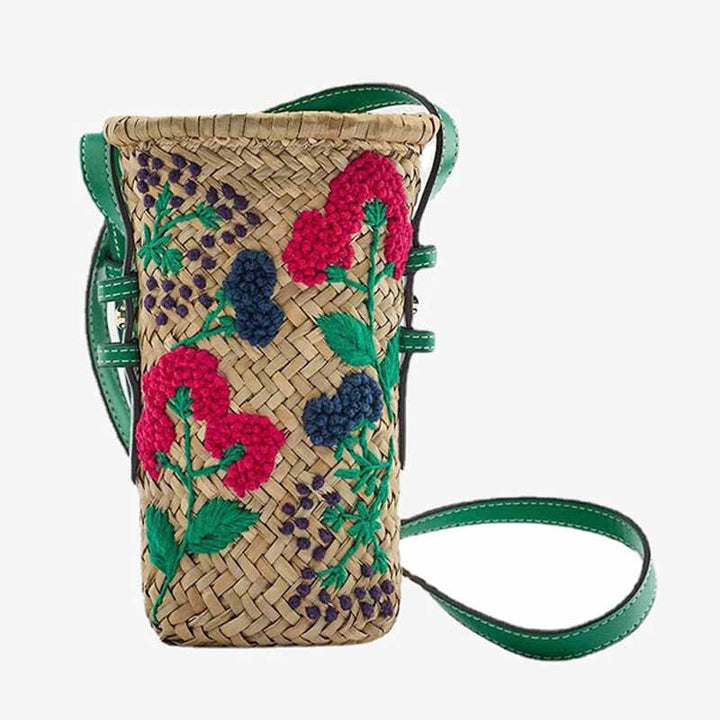 Flaschengeldbörse für Outdoor-Reisen Strohtasche Leder Umhängetasche
