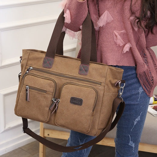 Tragetasche mit mehreren Taschen für Damen und Herren, Retro-Laptoptasche aus Segeltuch