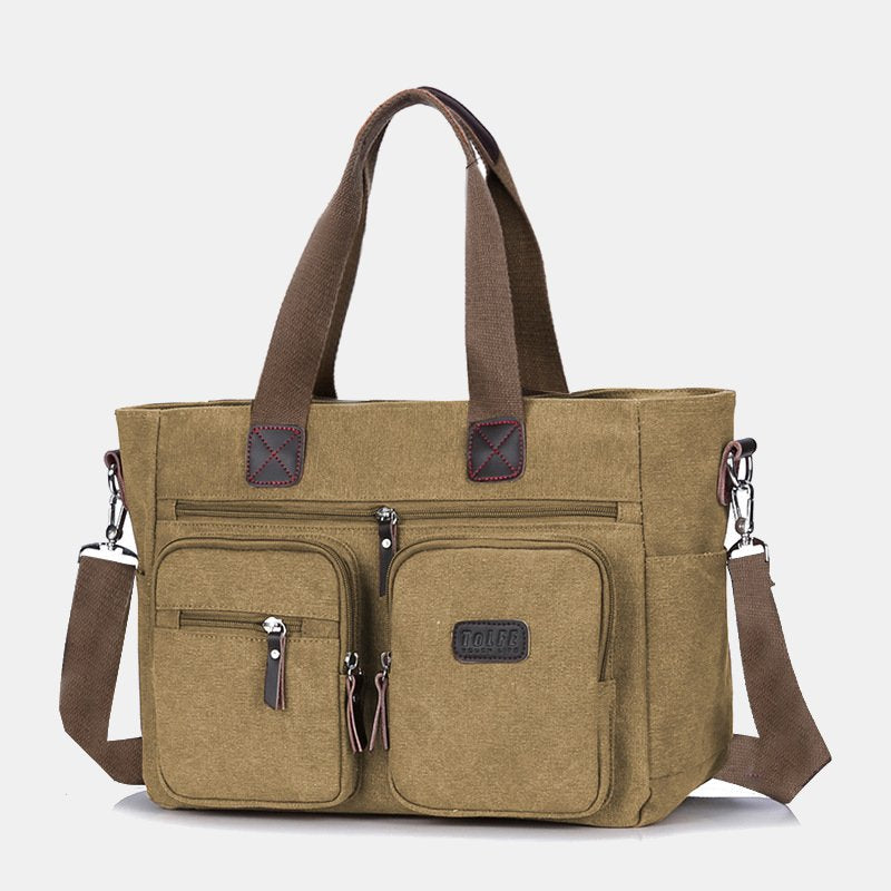 Tragetasche mit mehreren Taschen für Damen und Herren, Retro-Laptoptasche aus Segeltuch