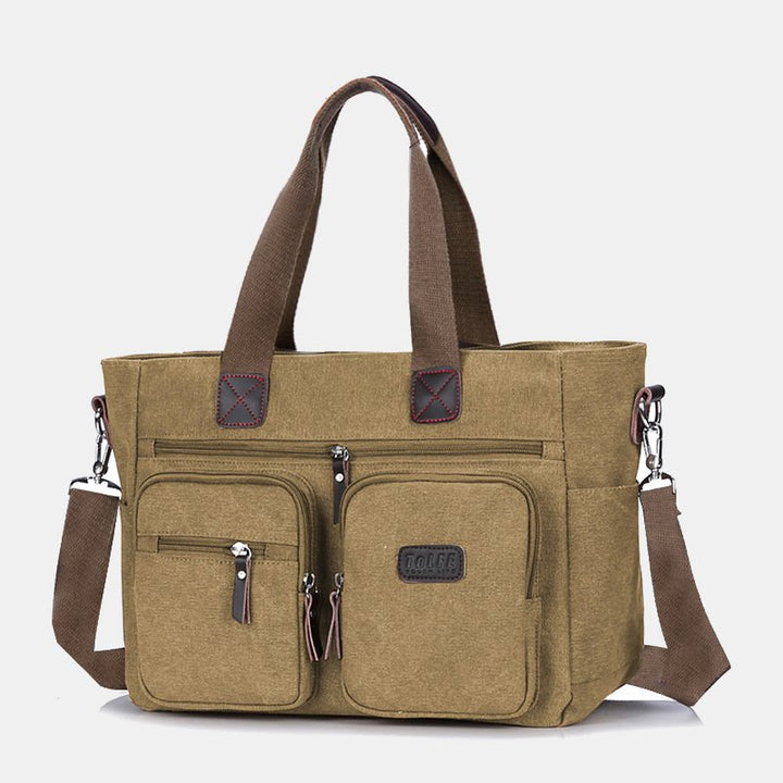 Tragetasche mit mehreren Taschen für Damen und Herren, Retro-Laptoptasche aus Segeltuch