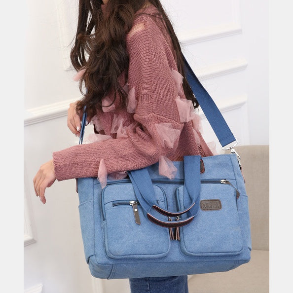 Tragetasche mit mehreren Taschen für Damen und Herren, Retro-Laptoptasche aus Segeltuch
