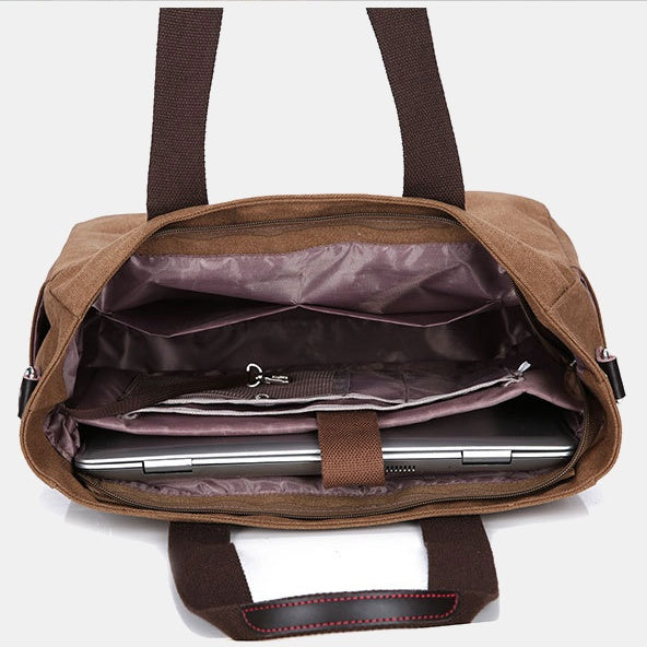 Tragetasche mit mehreren Taschen für Damen und Herren, Retro-Laptoptasche aus Segeltuch