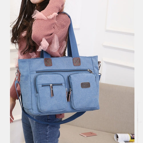 Tragetasche mit mehreren Taschen für Damen und Herren, Retro-Laptoptasche aus Segeltuch