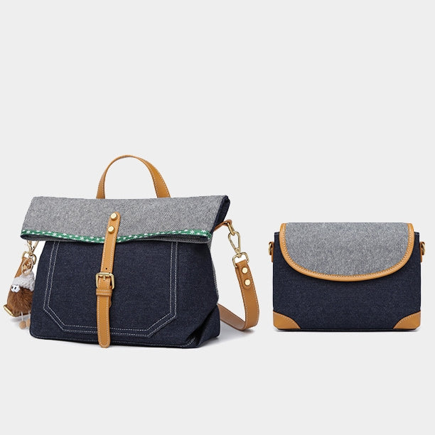 Damen 2-teiliges Denim-Handtaschen-Set, modisches Umhängetaschen-Set