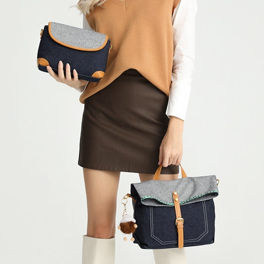 Damen 2-teiliges Denim-Handtaschen-Set, modisches Umhängetaschen-Set