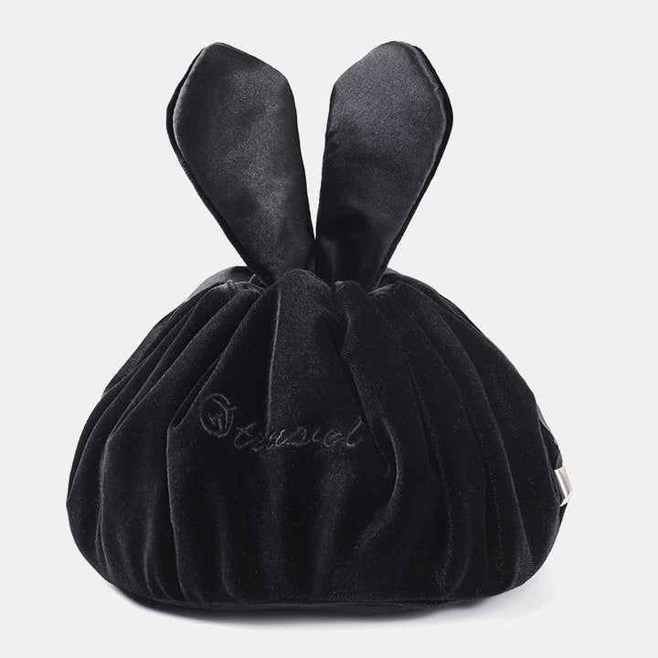 Niedliche Schminktasche mit Kordelzug und Häschenohren, Aufbewahrungstasche aus Samt mit Stickerei