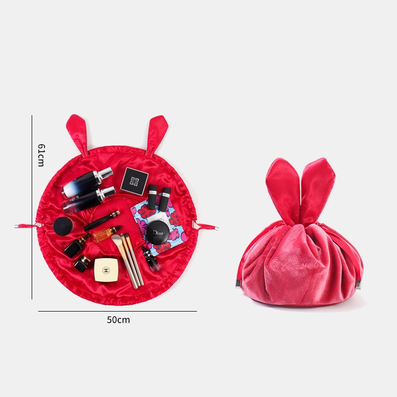 Niedliche Schminktasche mit Kordelzug und Häschenohren, Aufbewahrungstasche aus Samt mit Stickerei
