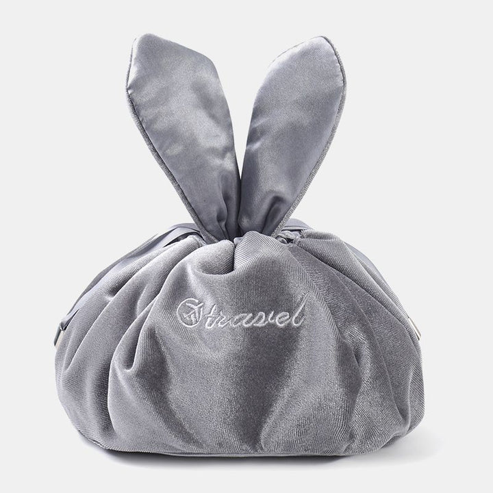 Niedliche Schminktasche mit Kordelzug und Häschenohren, Aufbewahrungstasche aus Samt mit Stickerei
