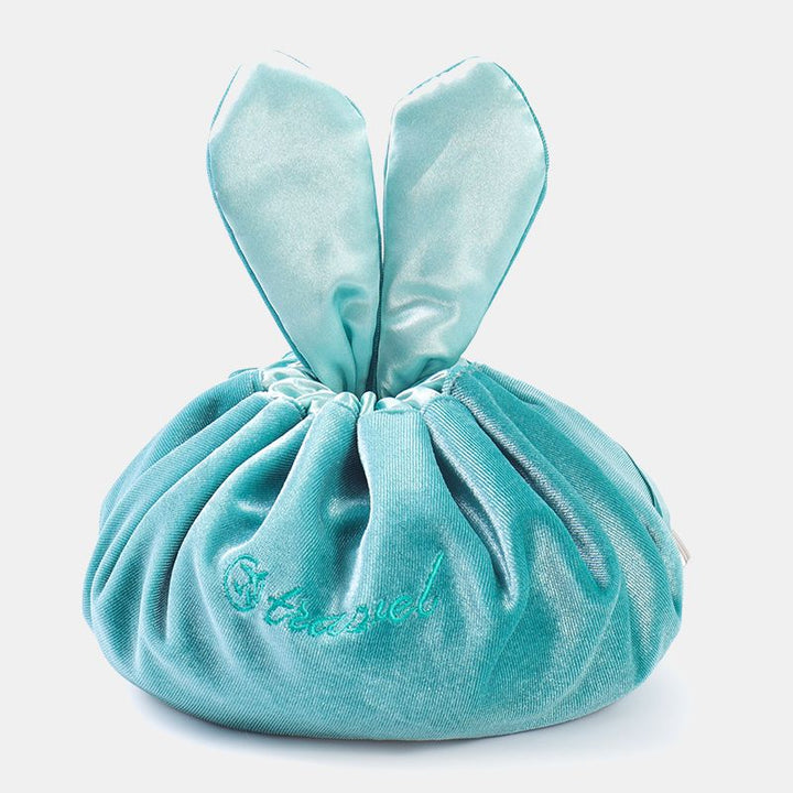 Niedliche Schminktasche mit Kordelzug und Häschenohren, Aufbewahrungstasche aus Samt mit Stickerei