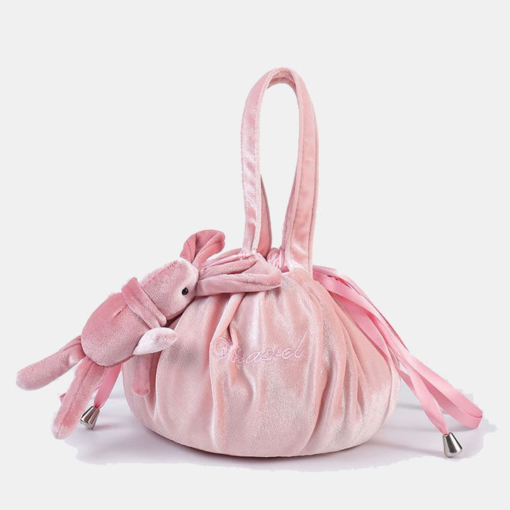 Niedliche Schminktasche mit Kordelzug und Häschenohren, Aufbewahrungstasche aus Samt mit Stickerei