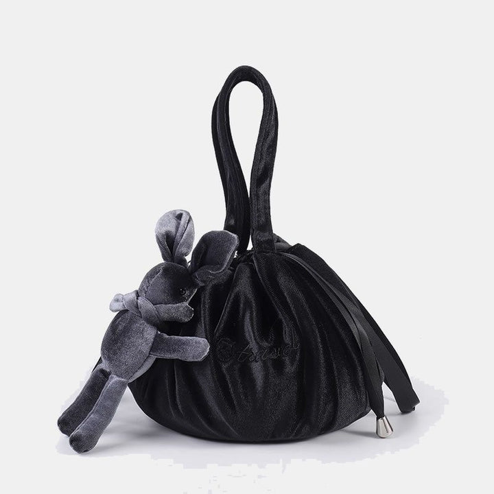 Niedliche Schminktasche mit Kordelzug und Häschenohren, Aufbewahrungstasche aus Samt mit Stickerei