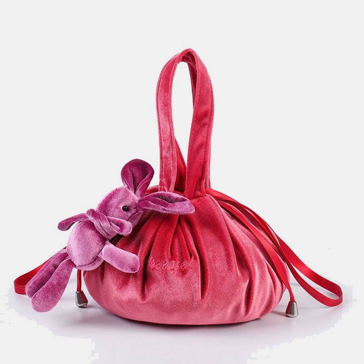 Niedliche Schminktasche mit Kordelzug und Häschenohren, Aufbewahrungstasche aus Samt mit Stickerei