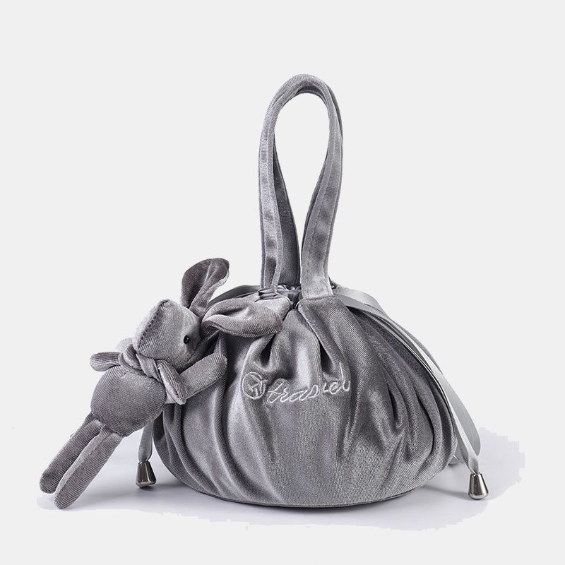 Niedliche Schminktasche mit Kordelzug und Häschenohren, Aufbewahrungstasche aus Samt mit Stickerei