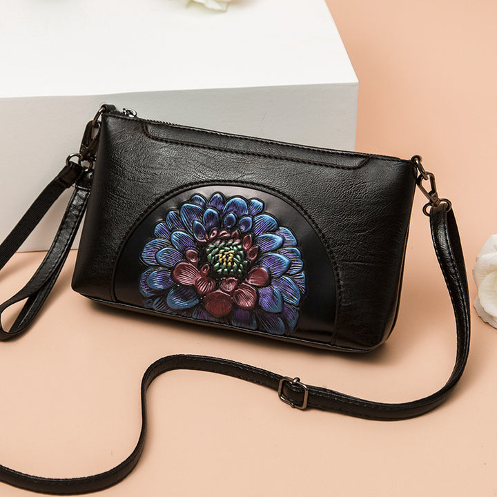 Elegante Umhängetasche für Damen, halbrund, mit Blumenprägung