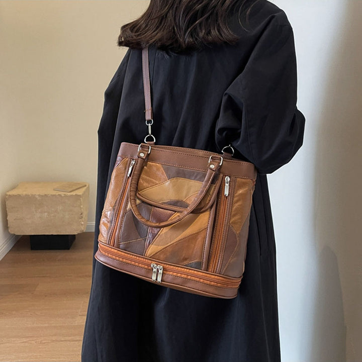Doppelfach Tote Damen Große Kunstleder Handtasche Umhängetasche