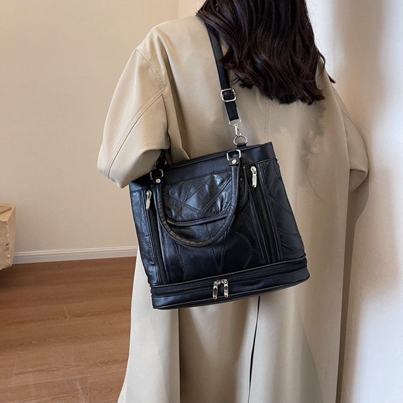 Doppelfach Tote Damen Große Kunstleder Handtasche Umhängetasche