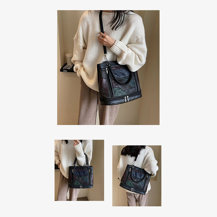 Doppelfach Tote Damen Große Kunstleder Handtasche Umhängetasche