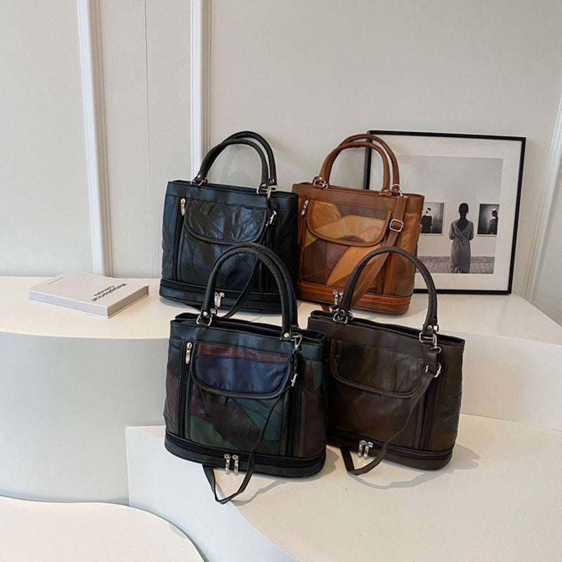 Doppelfach Tote Damen Große Kunstleder Handtasche Umhängetasche