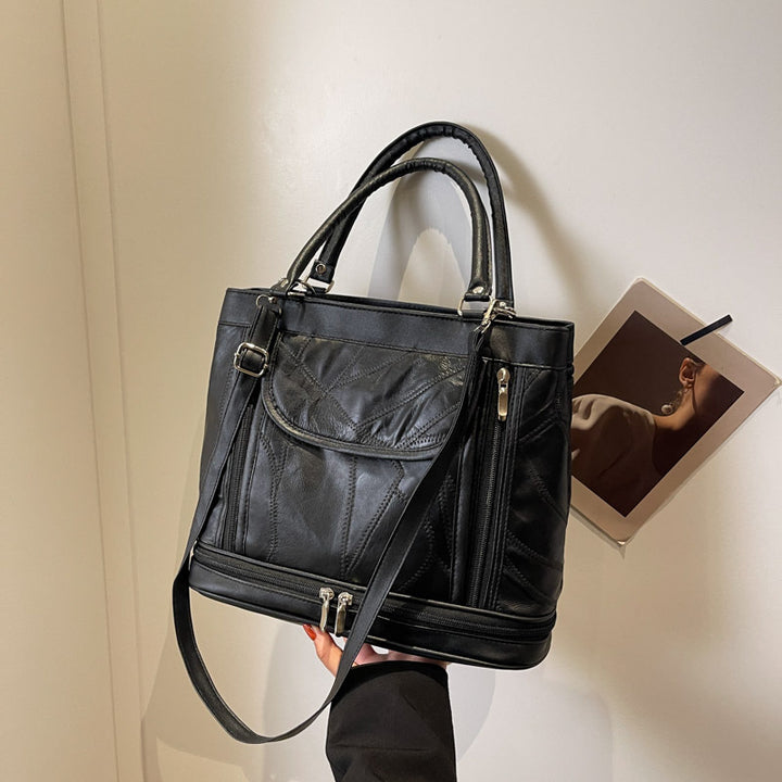 Doppelfach Tote Damen Große Kunstleder Handtasche Umhängetasche