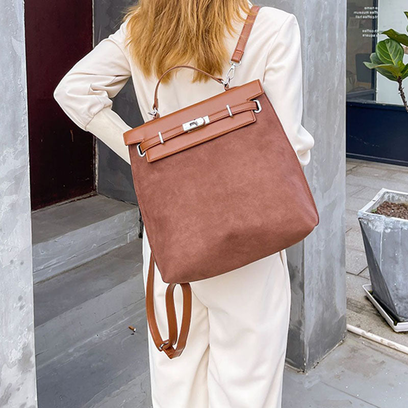 Vintage-Rucksack für Damen, mattiertes Kunstleder, schmaler Tagesrucksack