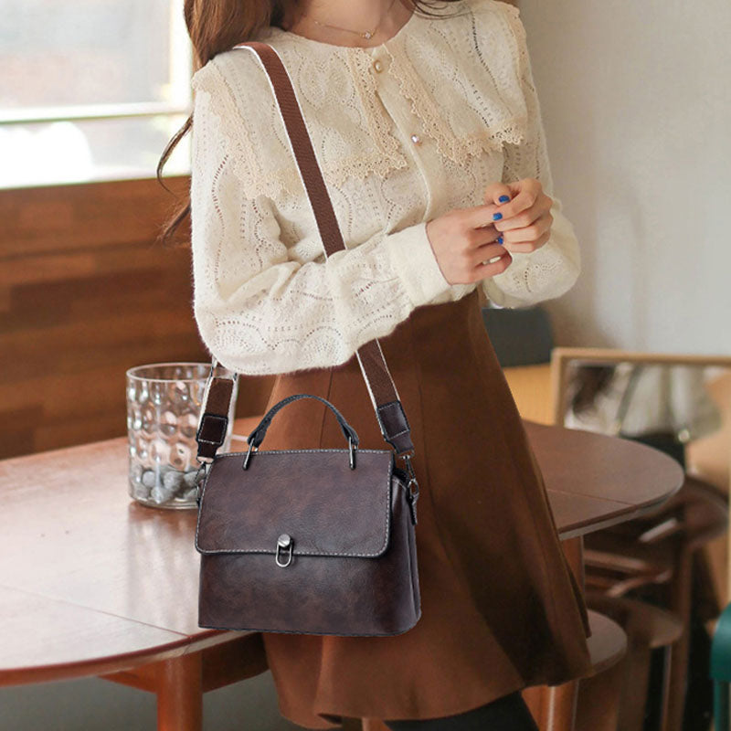 Doppelriemen-Handtasche im Retro-Stil, minimalistische Umhängetasche für Damen