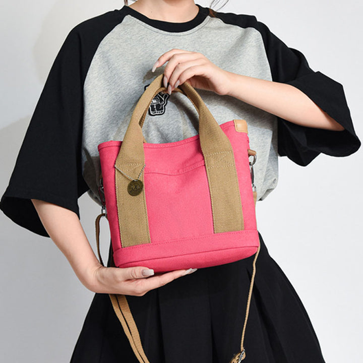 Tragbare Canvas-Handtasche mit Farbkontrast, leichte Umhängetasche, Pendlertasche