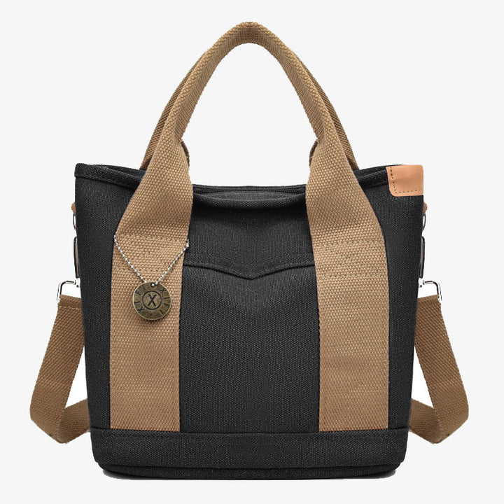 Tragbare Canvas-Handtasche mit Farbkontrast, leichte Umhängetasche, Pendlertasche