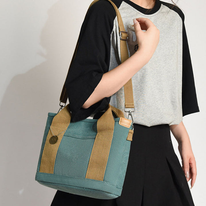 Tragbare Canvas-Handtasche mit Farbkontrast, leichte Umhängetasche, Pendlertasche