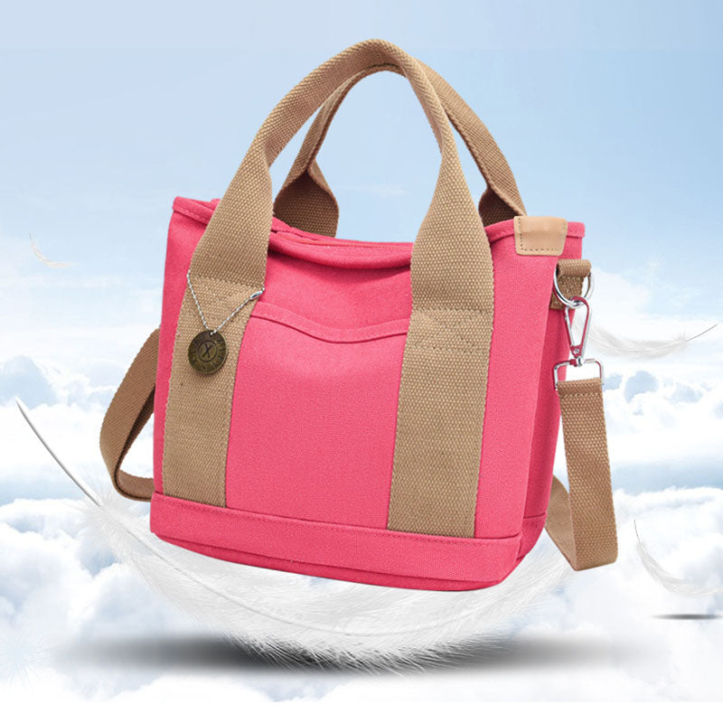 Tragbare Canvas-Handtasche mit Farbkontrast, leichte Umhängetasche, Pendlertasche