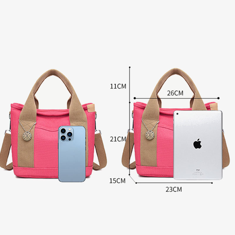 Tragbare Canvas-Handtasche mit Farbkontrast, leichte Umhängetasche, Pendlertasche