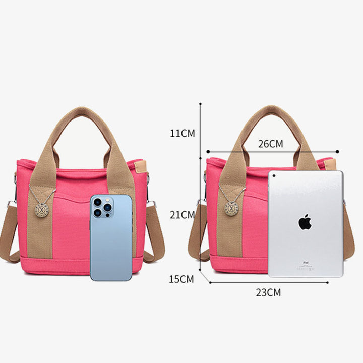 Tragbare Canvas-Handtasche mit Farbkontrast, leichte Umhängetasche, Pendlertasche