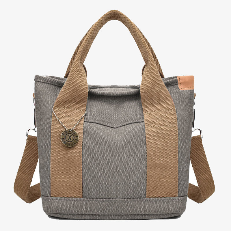 Tragbare Canvas-Handtasche mit Farbkontrast, leichte Umhängetasche, Pendlertasche