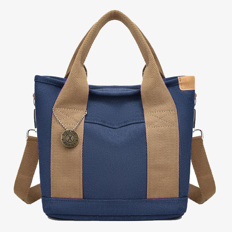 Tragbare Canvas-Handtasche mit Farbkontrast, leichte Umhängetasche, Pendlertasche
