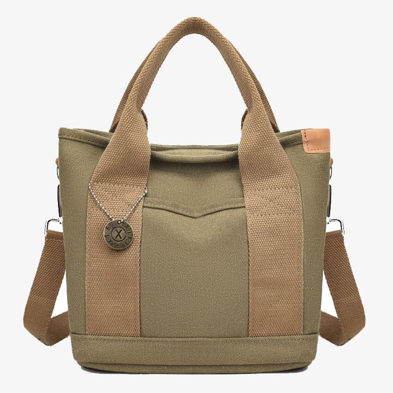 Tragbare Canvas-Handtasche mit Farbkontrast, leichte Umhängetasche, Pendlertasche
