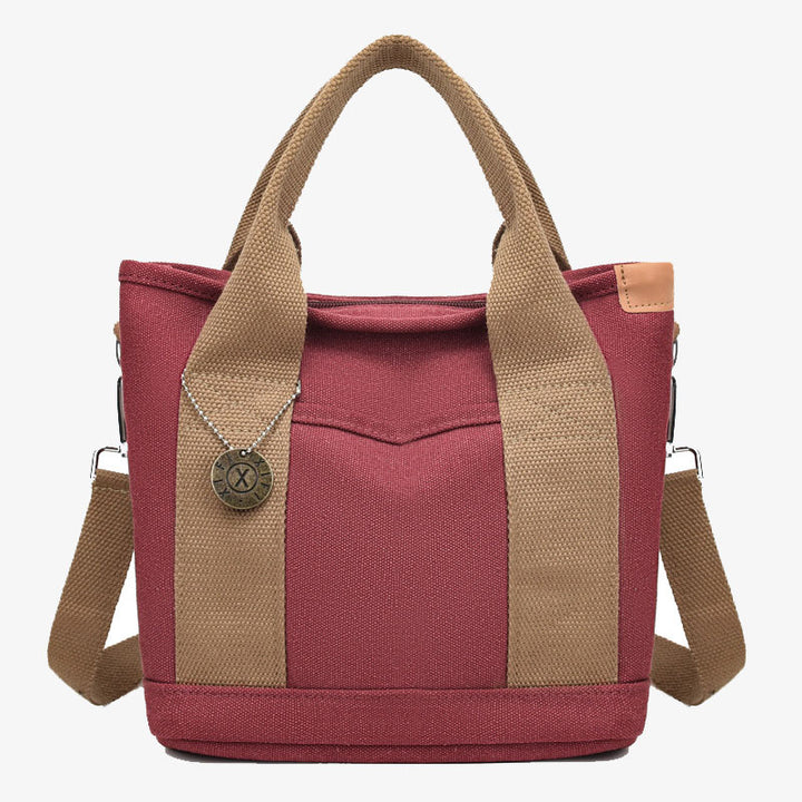 Tragbare Canvas-Handtasche mit Farbkontrast, leichte Umhängetasche, Pendlertasche