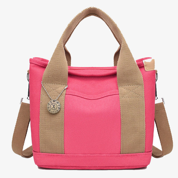 Tragbare Canvas-Handtasche mit Farbkontrast, leichte Umhängetasche, Pendlertasche