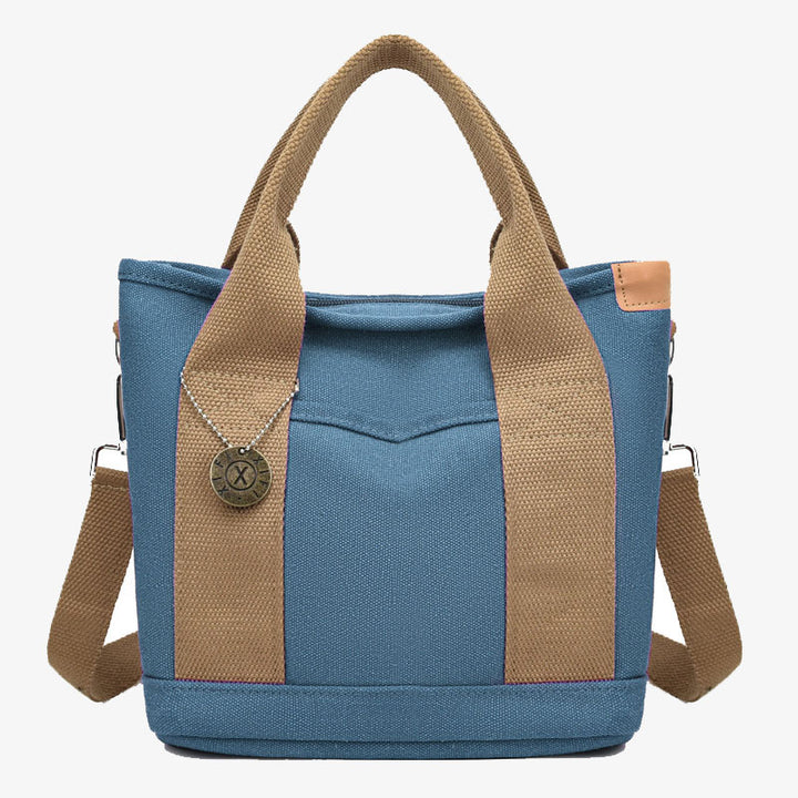 Tragbare Canvas-Handtasche mit Farbkontrast, leichte Umhängetasche, Pendlertasche