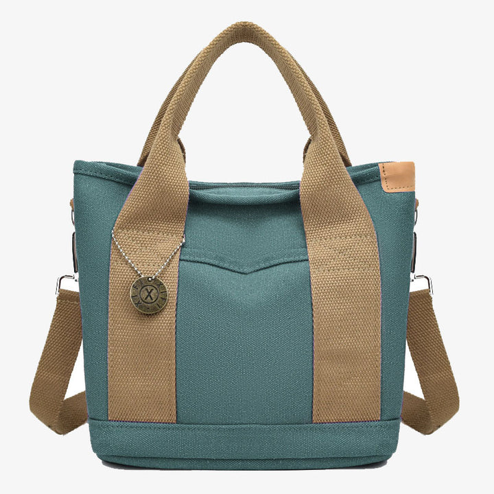 Tragbare Canvas-Handtasche mit Farbkontrast, leichte Umhängetasche, Pendlertasche