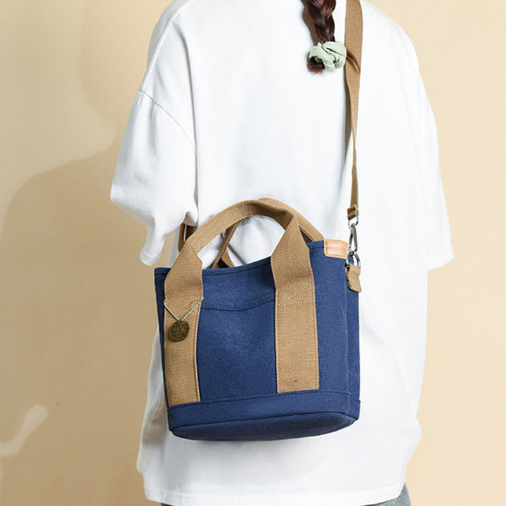 Tragbare Canvas-Handtasche mit Farbkontrast, leichte Umhängetasche, Pendlertasche