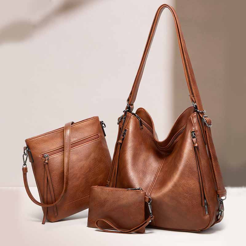 Elegantes, praktisches Rucksack-Set aus einfarbigem Leder