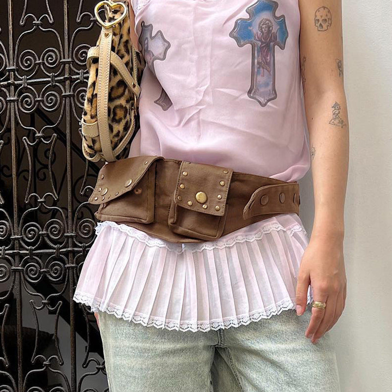 Damen Gürteltasche mit Nieten, Western-Retro-Gürteltasche mit Nietenschnalle