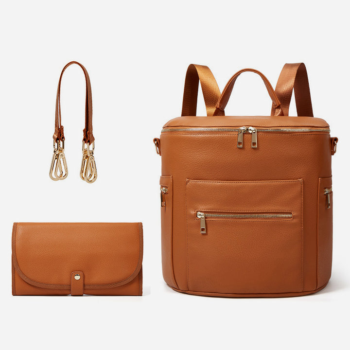 Multifunktionaler, umwandelbarer Rucksack aus braunem Leder für den Weekender